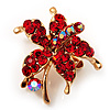 Tiny Red Crystal Daisy Floral Pin In Gold Plated Metal