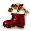 Christmas Stocking Brooch In Gold Plated Metal - 40mm L