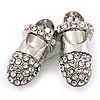 Rhodium Plated Crystal Shoes Brooch