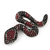 Black/ Red Austrian Crystal Snake Brooch In Gun Metal Finish