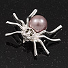 Small Simulated Pearl 'Spider' Brooch In Rhodium Plated Metal -3cm Length
