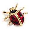 Black/Red Enamel Lady Bug Brooch In Gold Plated Metal - 3cm Length