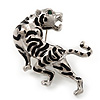 'Roaring Tiger' Brooch In Rhodium Plated Metal