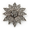 Victorian Style Black Diamante Flower Corsage Brooch In Gun Metal - 6.5cm Diameter