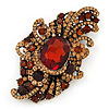 Large Victorian Style Citrine/ Amber Coloured Crystal Brooch In Antique Gold Plating - 10cm Length