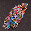 Oversized Multicoloured Glass Floral Corsage Brooch In Silver Plating - 11.5cm Length