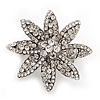 Small Clear Crystal 'Flower' Brooch In Silver Plating - 3.5cm Diameter