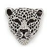 Large Crystal 'Tiger' Brooch In Silver/Black Finish - 5cm Length