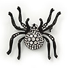 Large Swarovski Crystal 'Spider' Brooch In Black Metal - 6cm Length