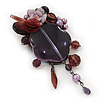 Purple/Lavender Floral Glass/Acrylic Bead Charm Brooch - 9.5cm Length