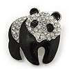 Black/Clear 'Panda Bear' Brooch In Silver Plating - 3.5cm Length