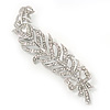 Large Swarovski Crystal 'Feather With Bow' Brooch In Rhodium Plating - 9cm Length