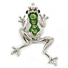 Queen Frog Green Enamel Crystal Brooch In Rhodium Plating - 5cm Length