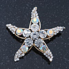 Clear Crystal 'Starfish' Brooch In Gold Plating - 48mm Width