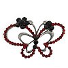 Ruby Red Coloured Crystal Double Butterfly Brooch In Gun Metal - 52mm