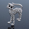 Adorable Diamante 'Cat' Brooch In Rhodium Plating - 4cm Length