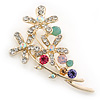 Multicoloured Crystal Floral Brooch In Gold Plating - 60mm Length