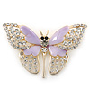Dazzling Diamante/ Lavender Enamel Butterfly Brooch In Gold Plaiting - 70mm Width