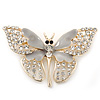 Dazzling Diamante /Light Grey Enamel Butterfly Brooch In Gold Plaiting - 70mm Width