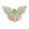 Dazzling Diamante/ Pale Blue Enamel Butterfly Brooch In Gold Plaiting - 70mm Width