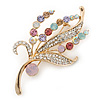 Multicoloured Swarovski Crystal 'Floral' Brooch In Polished Gold Plating - 68mm Length