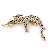 Black/ Clear Austrian Crystal 'Leopard' Brooch In Gold Plating - 75mm Across