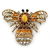 Stunning Large Swarovski Crystal 'Bumblebee' Brooch In Gold Plating (Clear/ Citrine/ Amber/ Topaz Coloured) - 60mm Width