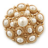 Bridal Vintage Inspired White Simulated Pearl 'Dome' Brooch In Gold Plating - 47mm Diameter