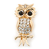 Gold Plated Crystal 'Owl' Brooch - 40mm Length