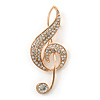 Gold Plated Diamante 'Treble Clef' Brooch - 57mm Length
