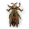 Vintage Inspired Ligth Amber Coloured Diamante 'Fly' Brooch In Bronze Tone - 35mm Length