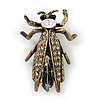 Vintage Inspired Clear Diamante 'Fly' Brooch In Bronze Tone - 35mm Length