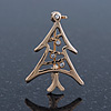 Small Contemporary Holly Jolly Christmas Tree Brooch In Gold Plating - 30mm Length