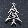 Small Contemporary Holly Jolly Christmas Tree Brooch In Rhodum Plating - 30mm Length