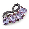 Contemporary Amethyst Oval Glass, Lavender Crystal Brooch In Rhodium Plating - 60mm Across