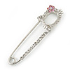 Rhodium Plated Crystal 'Kitty' Safety Pin Brooch - 70mm Length