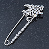 Rhodium Plated Crystal 'Butterfly' Safety Pin - 75mm Length