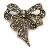 Vintage Inspired Austrian Crystal 'Bow' Brooch In Gold Tone - 65mm L