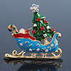 Gold Plated Multicolored Enamel, Crystal Christmas Sleigh Brooch- 53mm Length
