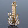 Gold Plated Clear Crystal 'Guitar' Brooch - 60mm Length