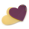 Yellow/ Purple Austrian Crystal Double Heart Acrylic Brooch - 70mm Across