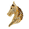 Austrian Crystal Horse Head Brooch/ Pendant In Gold Plating - 35mm Across