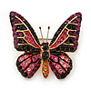 Small Black, Fuchsia, Pink, Orange Austrian Crystal Butterfly Brooch In Gold Plating - 30mm Length