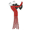 'Dancing Couple' Austrian Crystal Brooch In Gun Metal Finish (Black & Red Colour) - 105mm Length