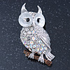 Clear, AB Swarovski Crystal Owl Brooch/ Pendant In Rhodium Plating - 40mm Length