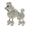 Rhodium Plated Clear Crystal Poodle Brooch - 37mm L