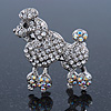 Rhodium Plated Clear Crystal Poodle Brooch - 37mm L