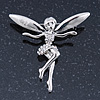 Silver Tone Clear Crystal 'Fairy' Brooch - 45mm L