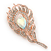 Exquisite Clear/ AB Crystal Feather Brooch/ Hair Clip In Rose Gold Metal - 80mm L