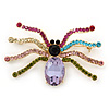 Multicoloured Austrian Crystal Spider Brooch In Gold Tone - 63mm W